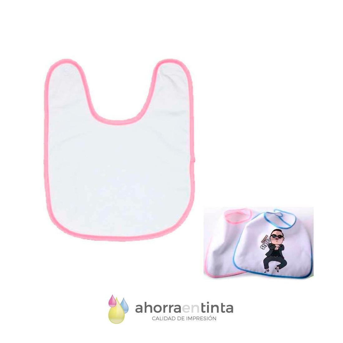 Babero color blanco cierre con velcro 26 x 30 cm con ribete rosa