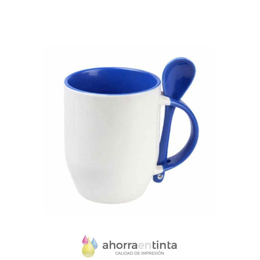 Foto de producto Taza de cerámica color azul con cucharilla