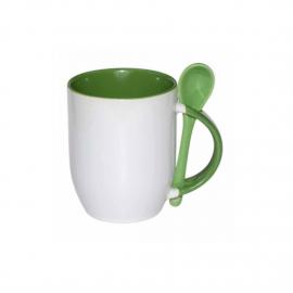 Foto de producto Taza de cerámica color verde con cucharilla