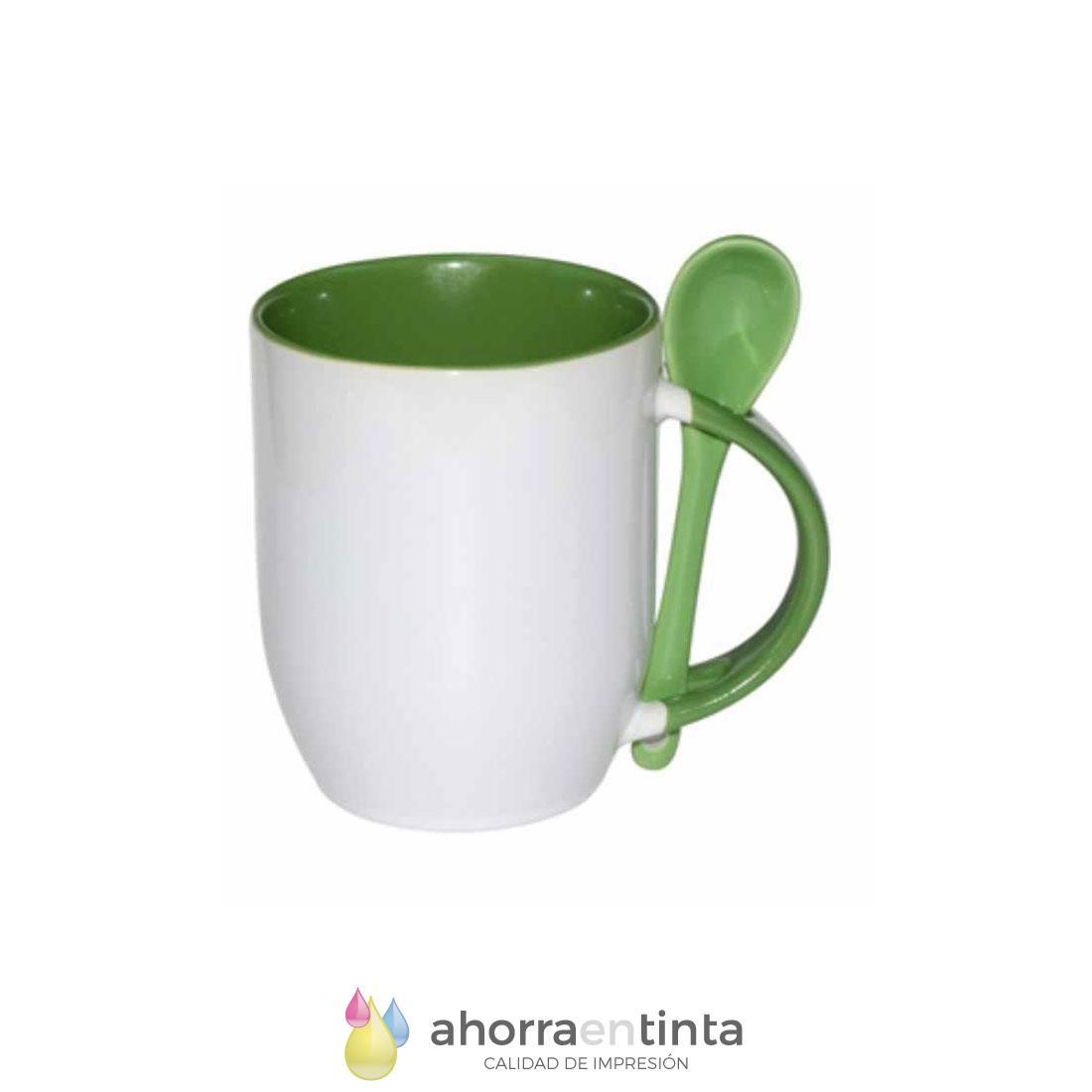 Foto de producto Taza de cerámica color verde con cucharilla