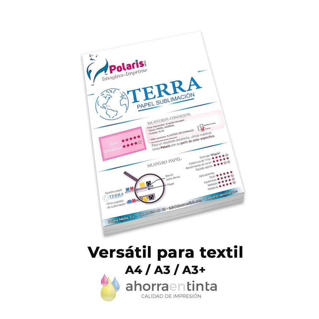 Papel Sublimación Polaris TERRA para textil 100gr, -secado rápido- Pack 100 hojas